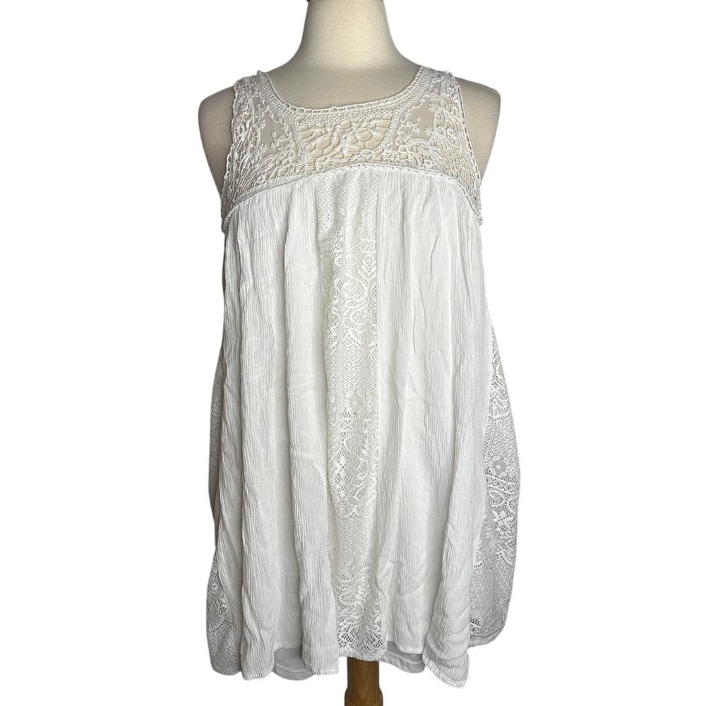 Purple Snow White Lace Panels Flowy Tank Top Bohemian Indie Minimalist 1034